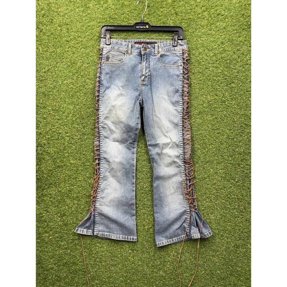 Vintage Mudd Y2K Jeans Womens 10 90s Low Rise Lace Up Bootcut Flared Denim Boho